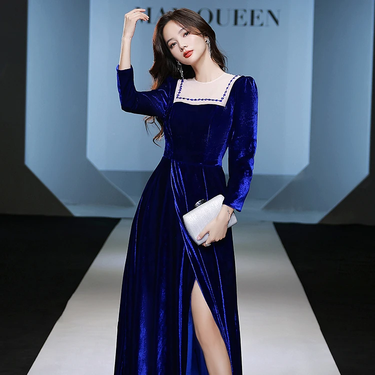 Vestido longo de festa para outono e inverno, feminino, de manga