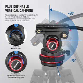 NEEWER 74" Video Tripod with Adjustable Damping Fluid Head, Metal Heavy Duty Dual-Mode QR Plate Compatible with DJI RS Gimbals detail image