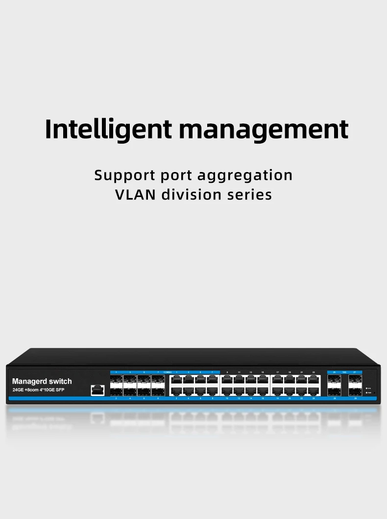 L3 Managed 24 Port 1000M Gigabit  PoE Switch With 12 10G SFP Slot Uplink VLAN Managed manufacture