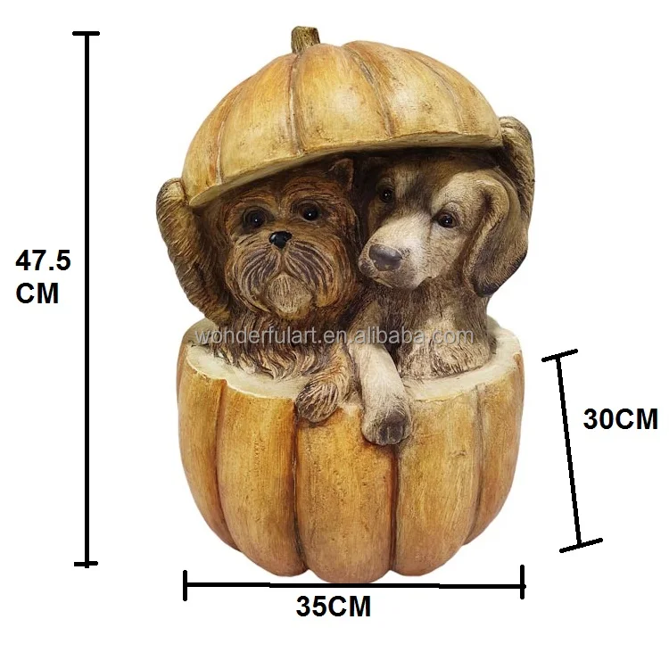 Baby Dog and Pumpkin Playing Statue Homedecor Puppy Resin Crafts Pumpkin Shape Gift for Harvest Festival and Thanksgiving Day