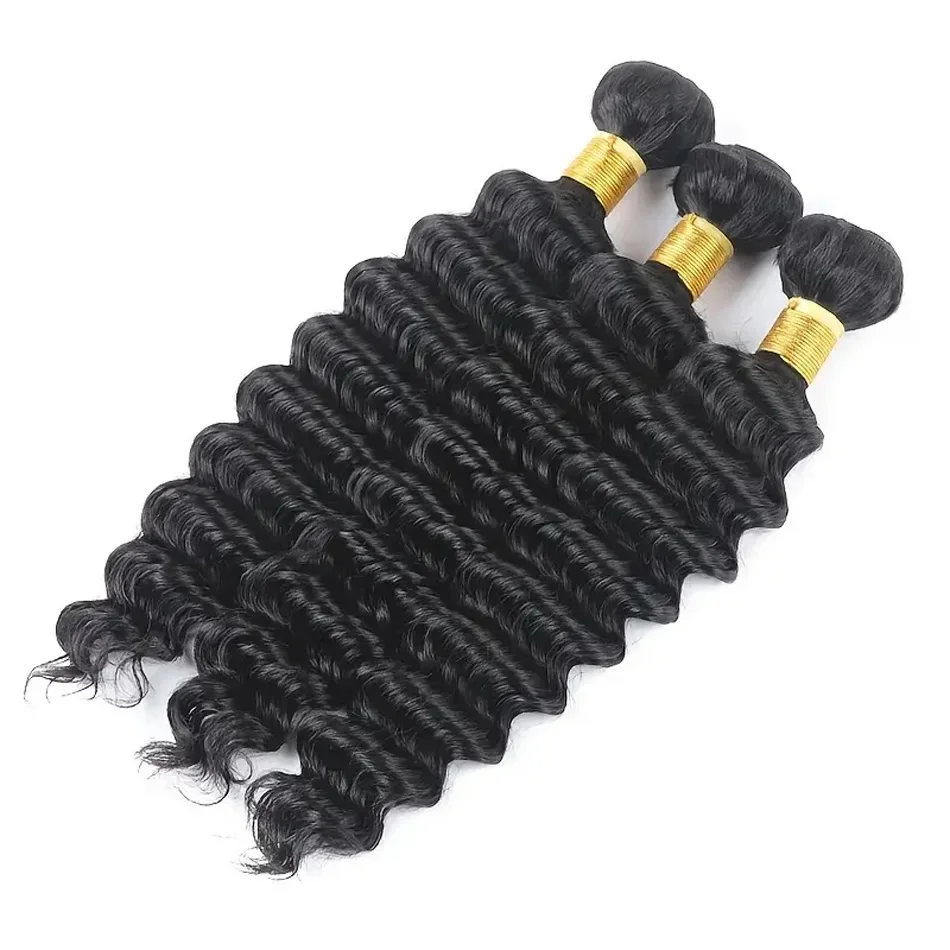 Pacchetti di capelli con onde profonde 100% capelli umani colore naturale brasiliano Remy per le donne_voghion.com