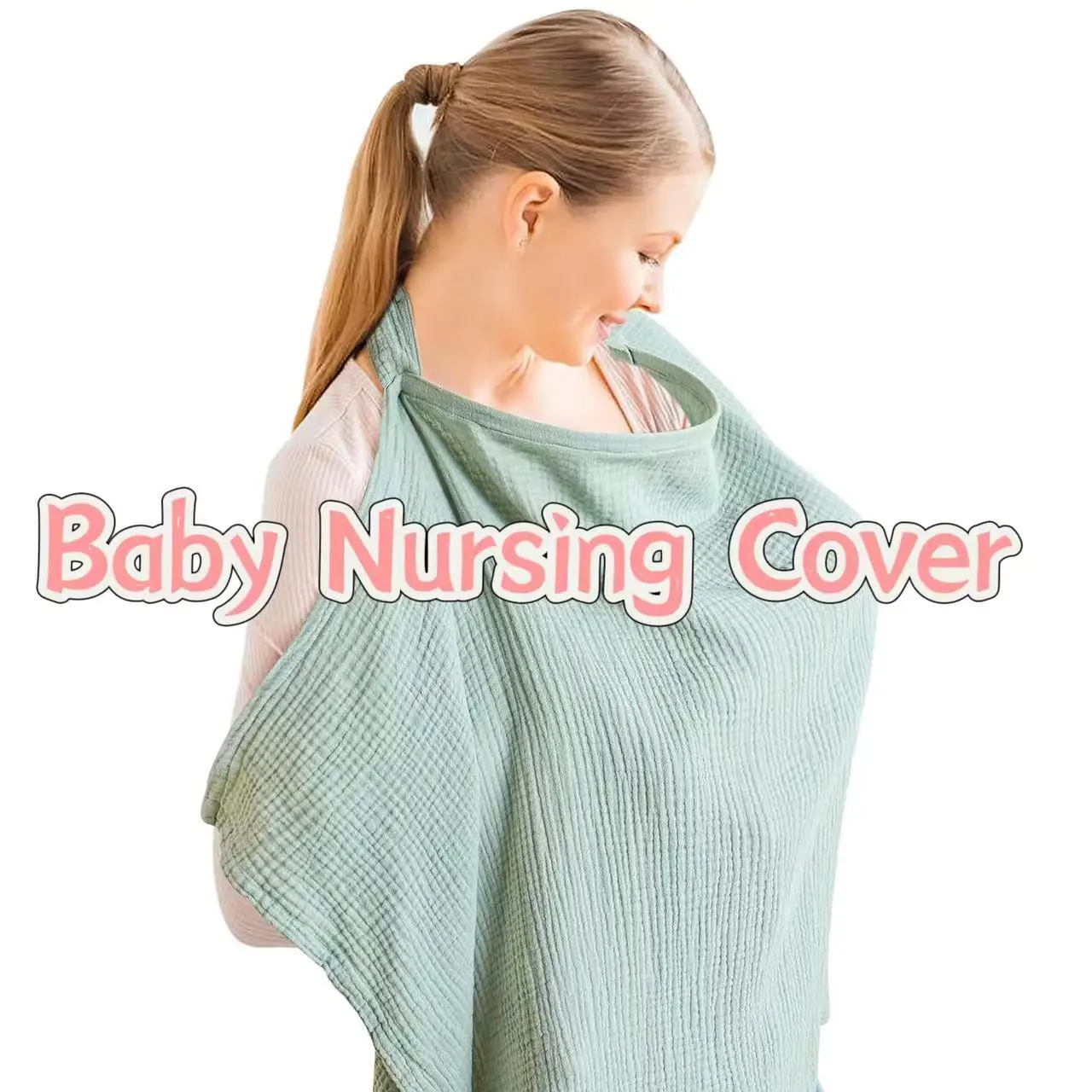 Muslin Nursing Cover for Breastfeeding, Breathable Breastfeeding Cover up with Arch Neckline for Women, Nursing Apron details