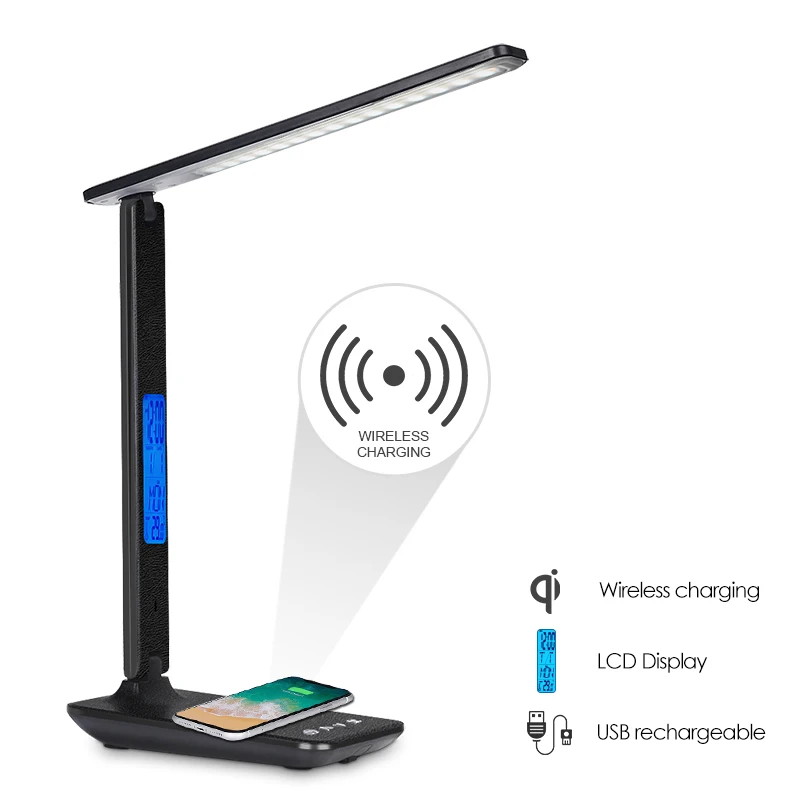 Wireless charger LED desk lamp with USB rechargeable port Screen  wireless charging Business Office LED desk table lamp