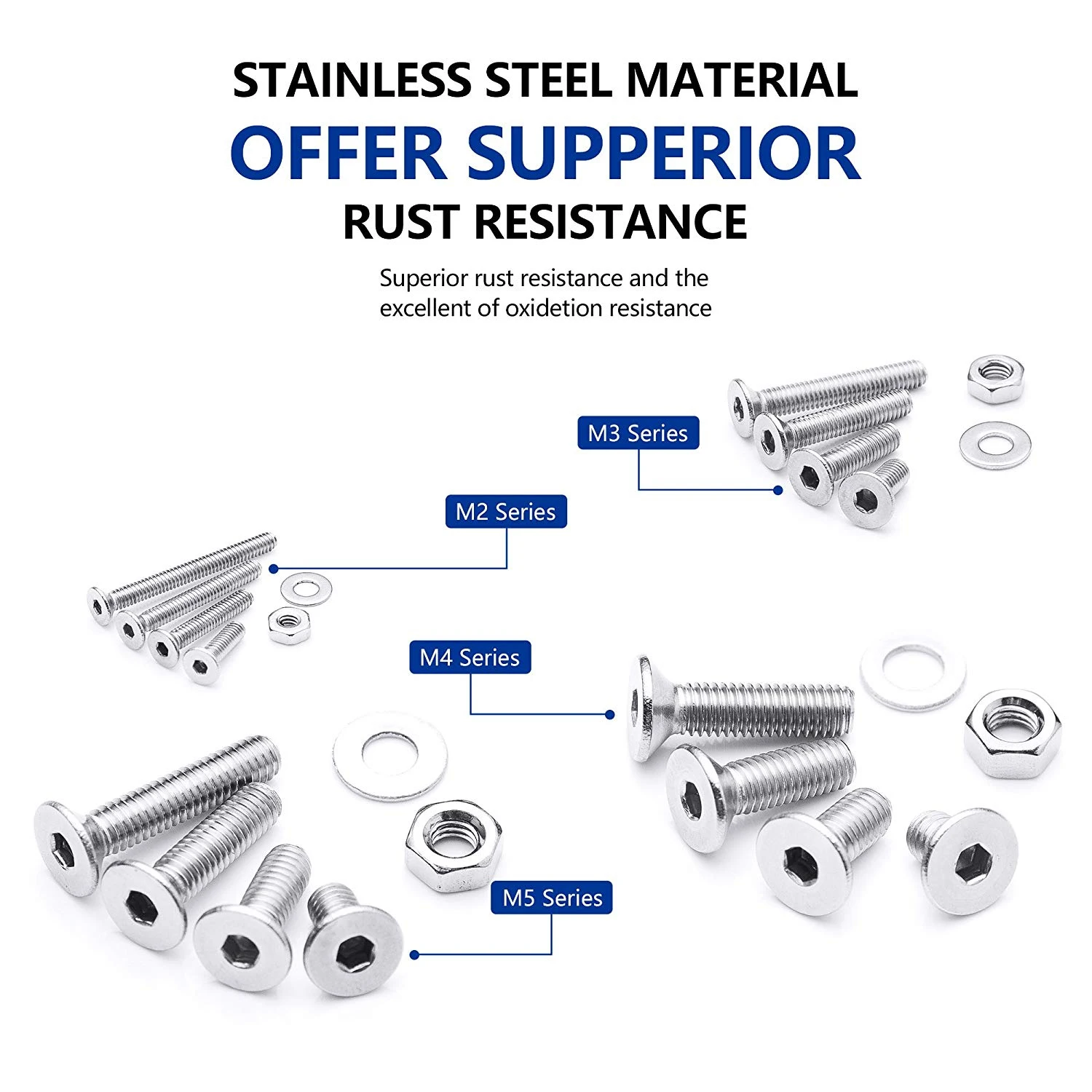 880PCS Metric M6 M5 M4 M3 Metric Bolt Assortment Metric Screws Assortment Kit 16 Sizes Set Hex Socket Head Cap Screw 304 Stainless Steel Assorted Nuts And Bolts Washer S2 Steel Allen Wrench - View #4