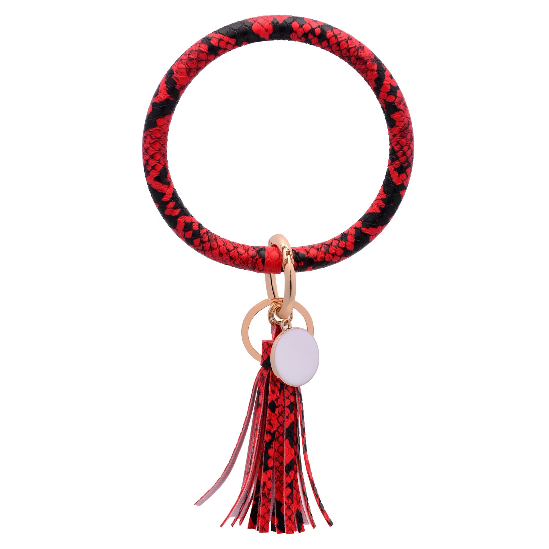 Print Pu leather Big O Key Ring Wrist Strap Personalize O Keychain Loop Bangle