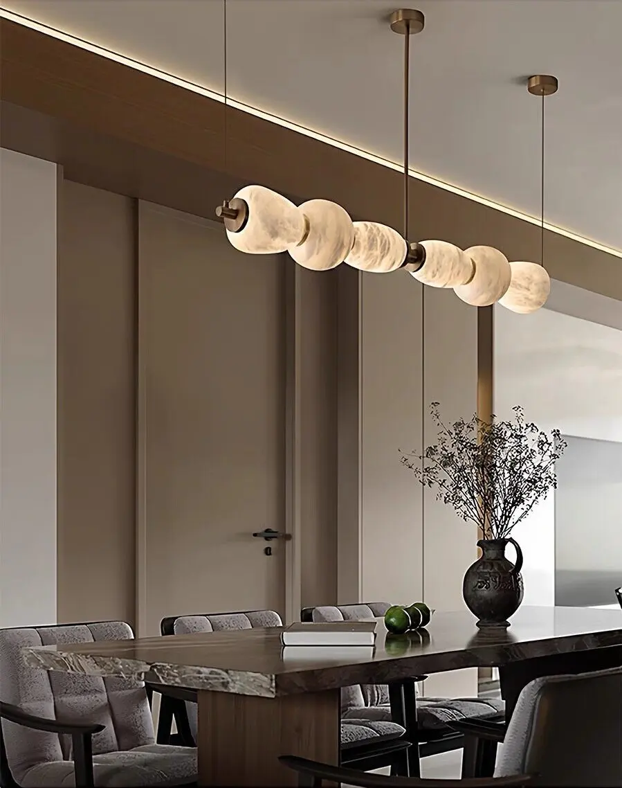 Copper and Spanish Alabaster Marble Chandelier Modern and Minimalist Long Strip Dining Room Bar High-end Front Desk Chandelier