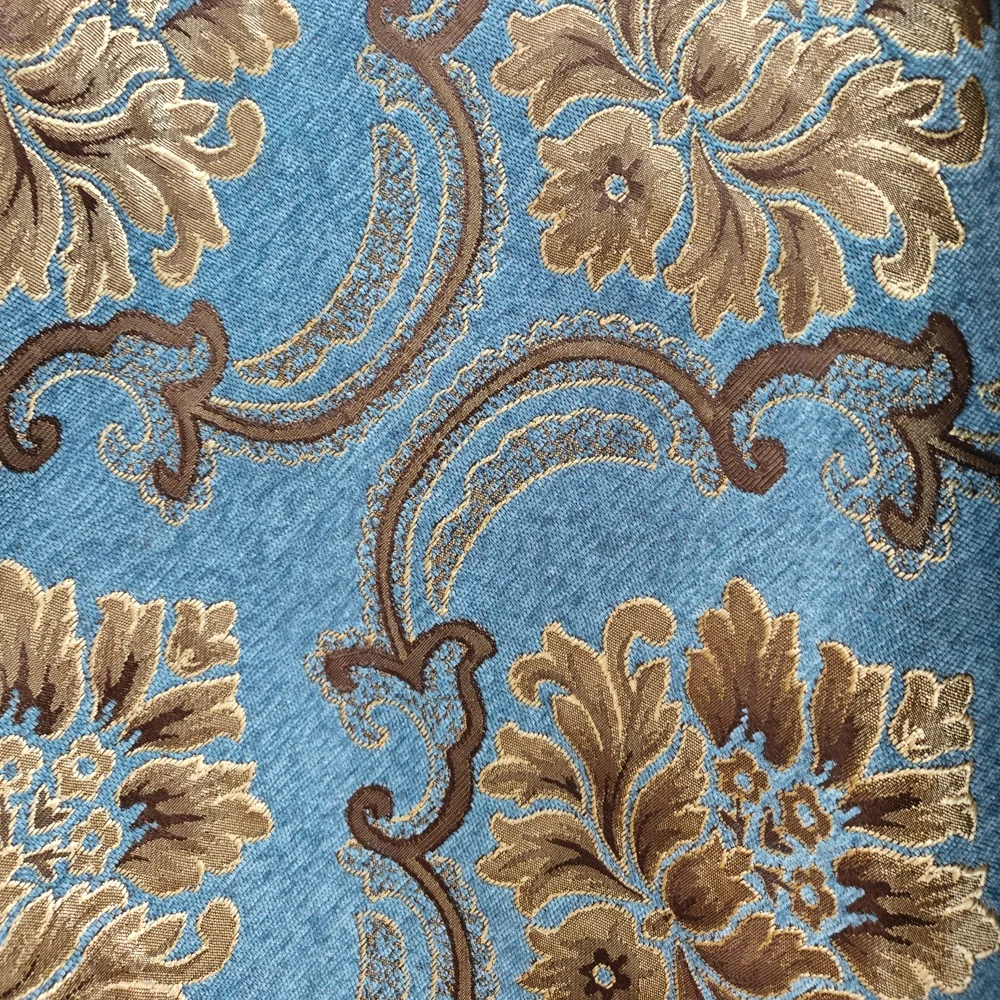 Waterproof Peach Color Gold Damask Jacquard Fabric for Home Deco Breathable Chenille Upholstery Home Textile Use