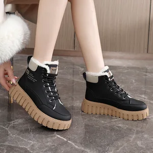 ZY12266 Women's Winter Warm Ankle Boots Large Size Cotton Flat Shoes with Plush Inner Made in China-for Students