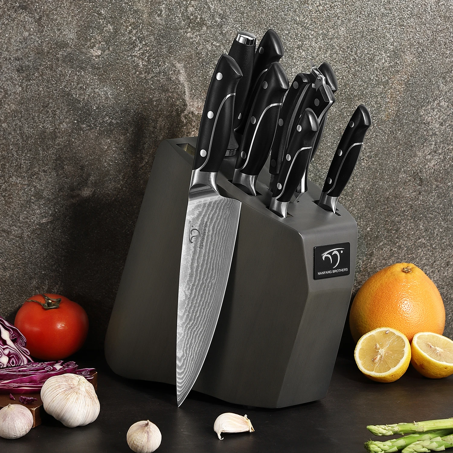 Damascus Kitchen Knife Set, 9 pieces Chef knife Set with Comfortable Ergonomic ABS Handle