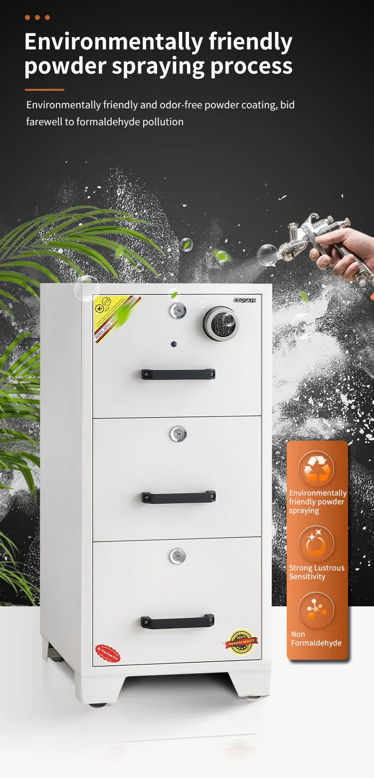 CEQSAFE 3 Drawers Steel Fireproof Safe Cabinet Vertical Steel Filing Cabinet supplier