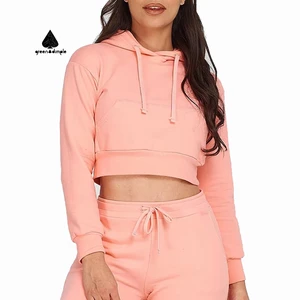 New Arrival Solid Color Cotton Hoodie Crop Top Workout Gym Hoodies Women Long Sleeve Cropped Hoodie