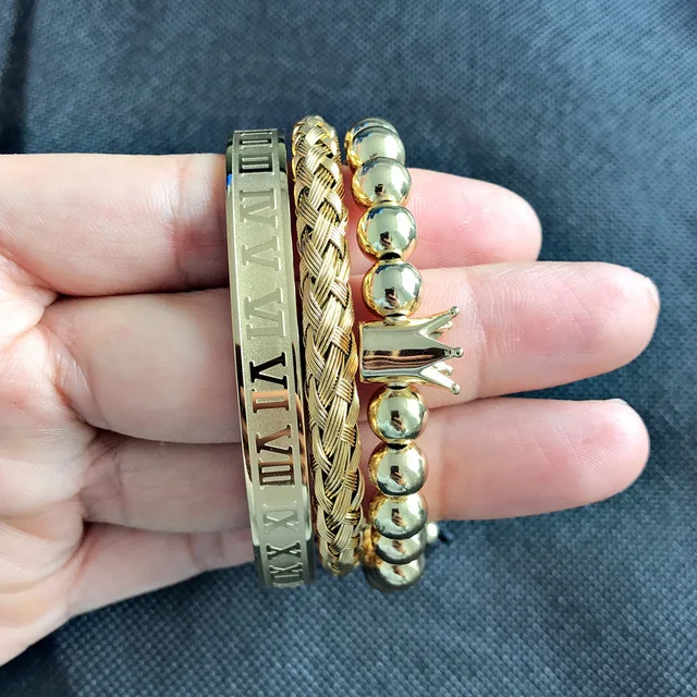 Trendy Gold Color Roman Numerals Titanium Steel Bracelet Bangle