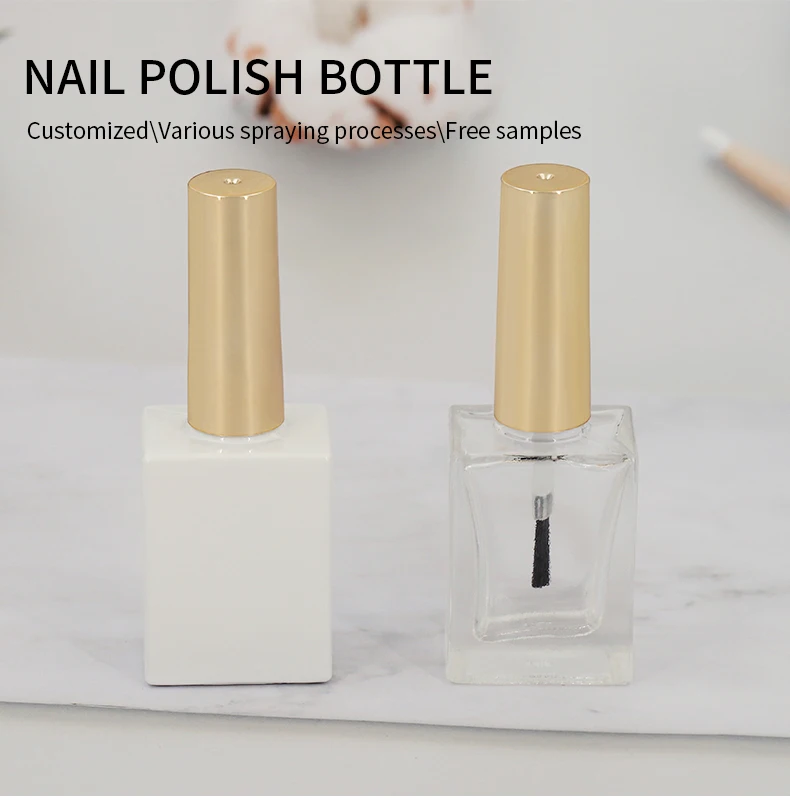 Wholesale 15ml Square Clear Uv Gel Glass Bottle White Empty Nail Polish