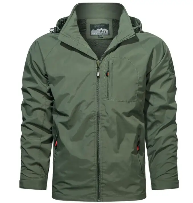 Mens windproof Winter Outerwear Tactical khaki green canvas Cargo bomber Jacket with Hood_voghion.com