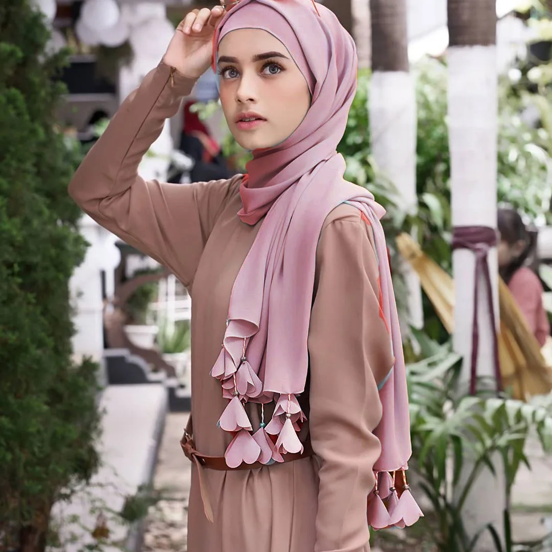 Pearl Tassel Chiffon Scarf Shawl Elegant Women's Hijab