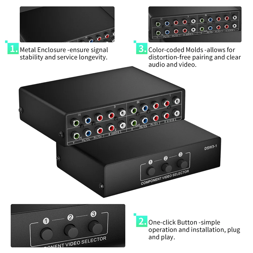 3 In 1 Out Composite 3 Rca Av Splitter Rgb Selector Video Audio Switch ...