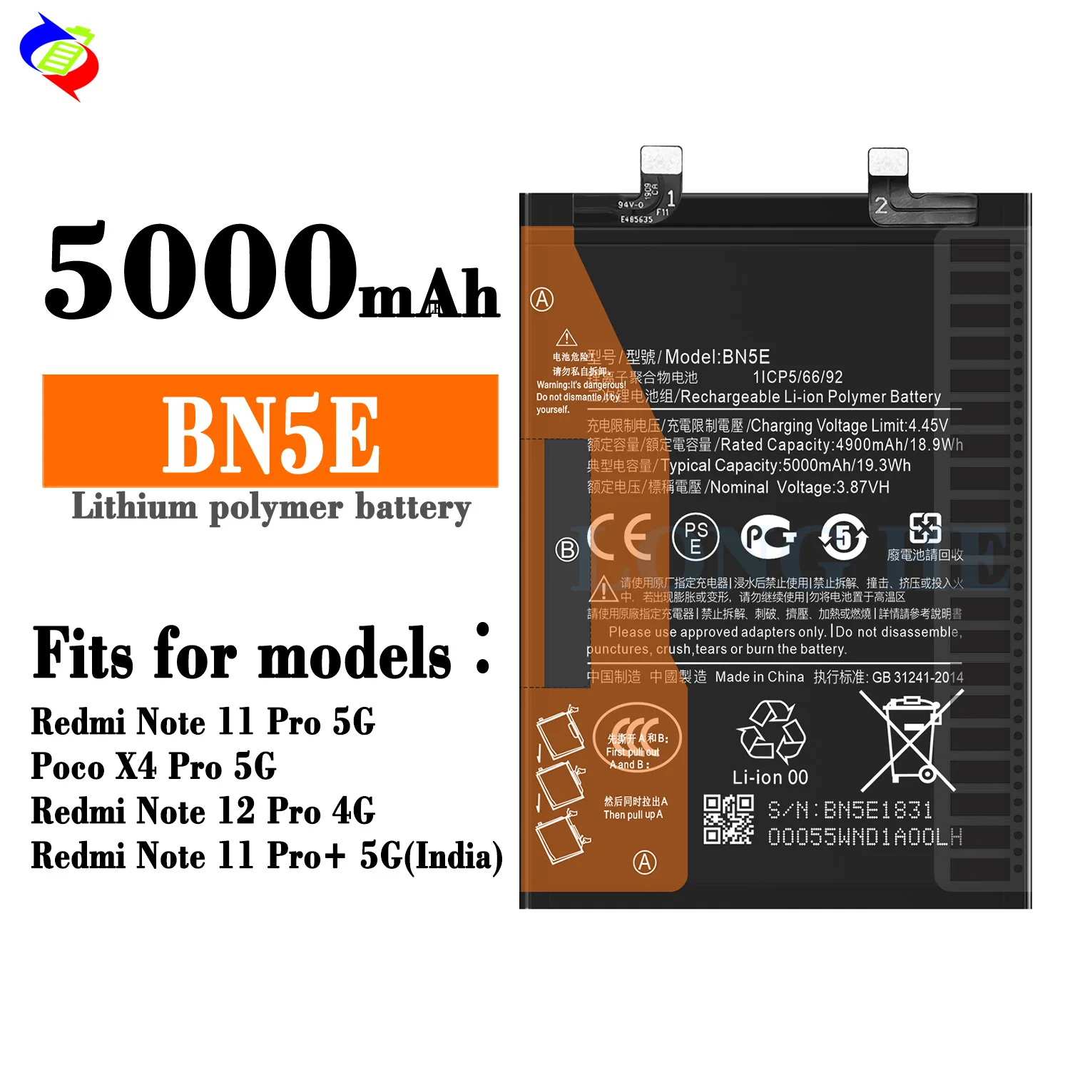 Genuine 5000mAh Battery for Xiaomi Redmi Note 11E Pro & Poco X4