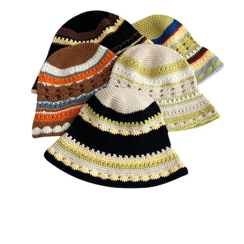 New Autumn And Winter Hats Cute Hand Hook Knitted Bucket Hat Handmade ...