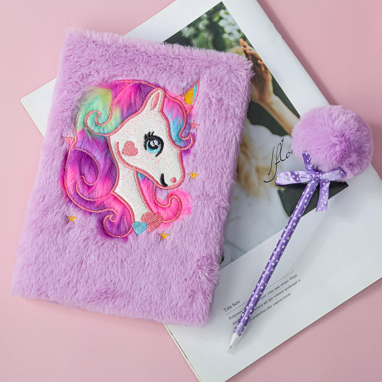 2021 New Products Custom Cute unicorn Princess Notebooks for Children Plush Diary Notebook