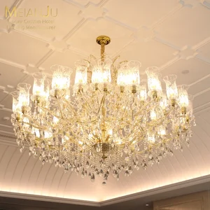 American Classic Luxe Minimalist Style Ceiling Chandelier Premium Crystal Glass Lamp Shade with Stainless Steel Frame for Hotels