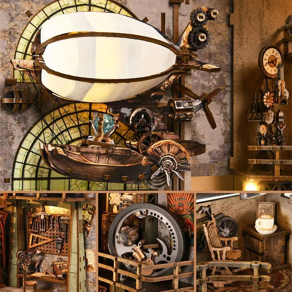 product 3d wooden puzzle mechanic book nook   diy toys for adults creative bookshelf insert with moving parts538-6