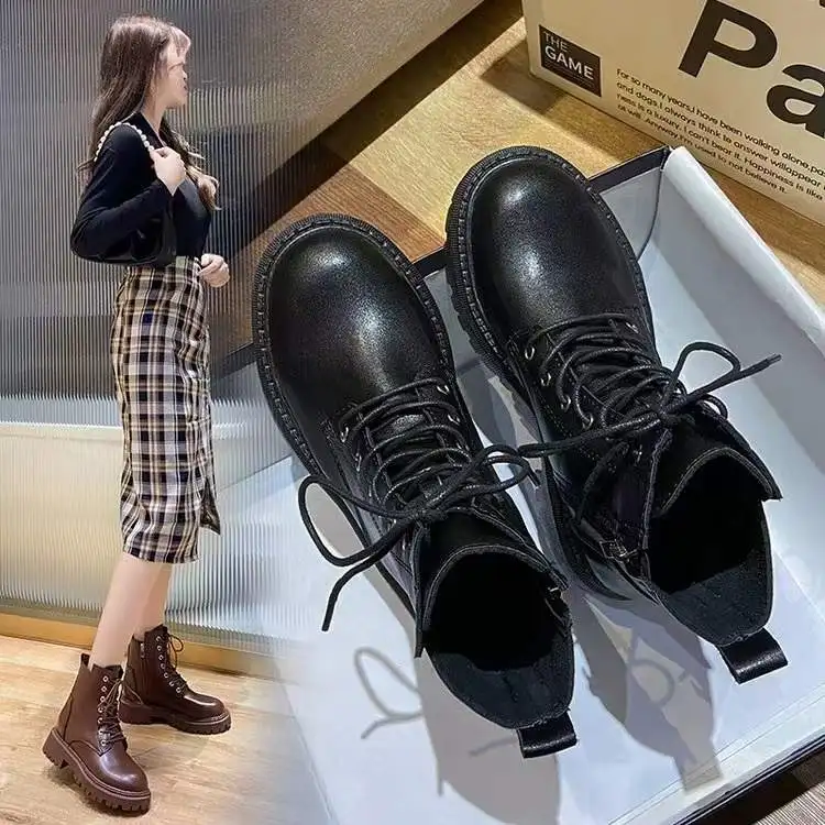 Botines de cuero Vintage para Mujer, Botas cortas de Cowboy para  motocicleta, zapatos de invierno|Botas hasta el tobillo| - AliExpress