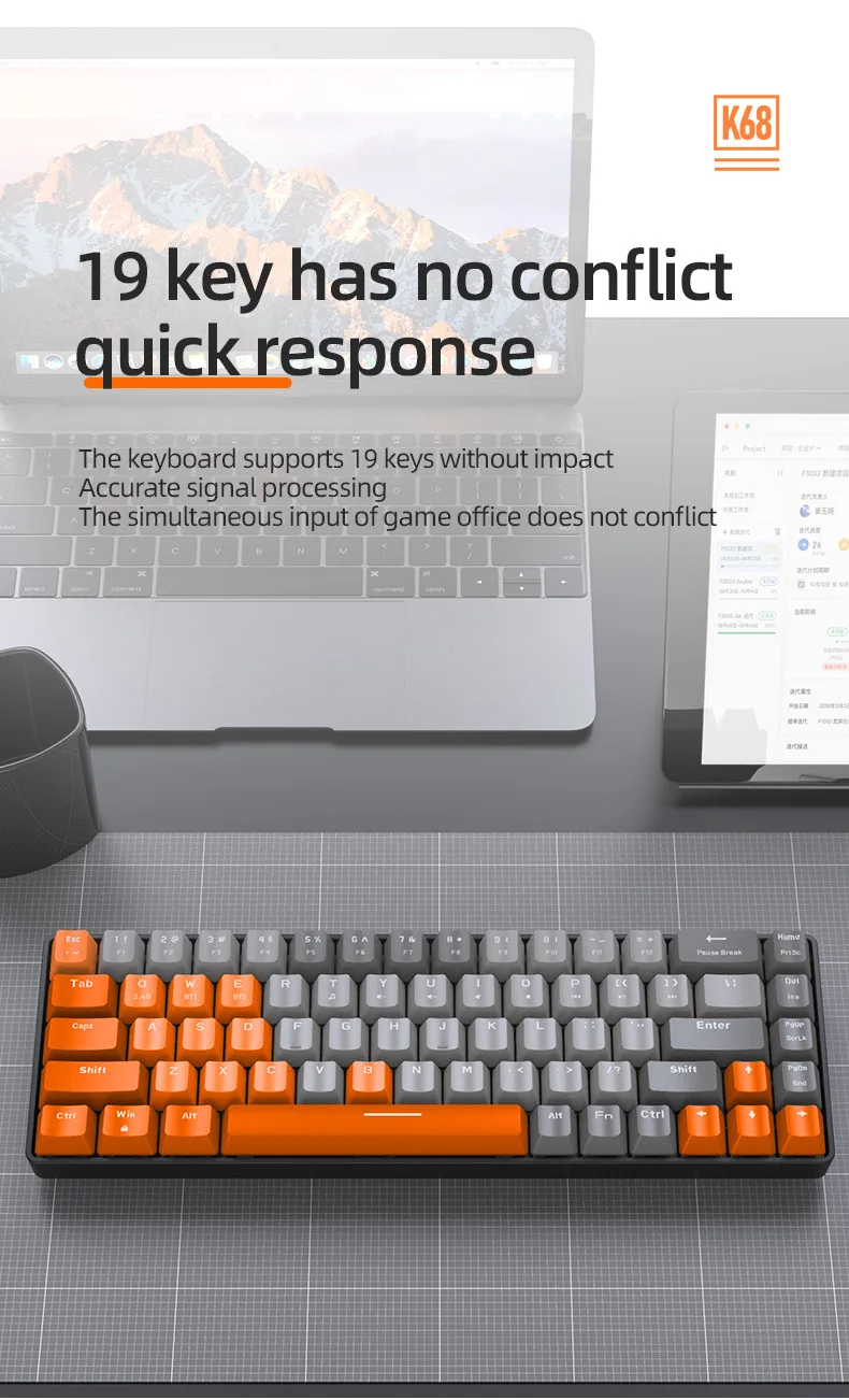 Free Wolf K68 Bt Wireless Dual Mode Mechanical Keyboard Customized ...