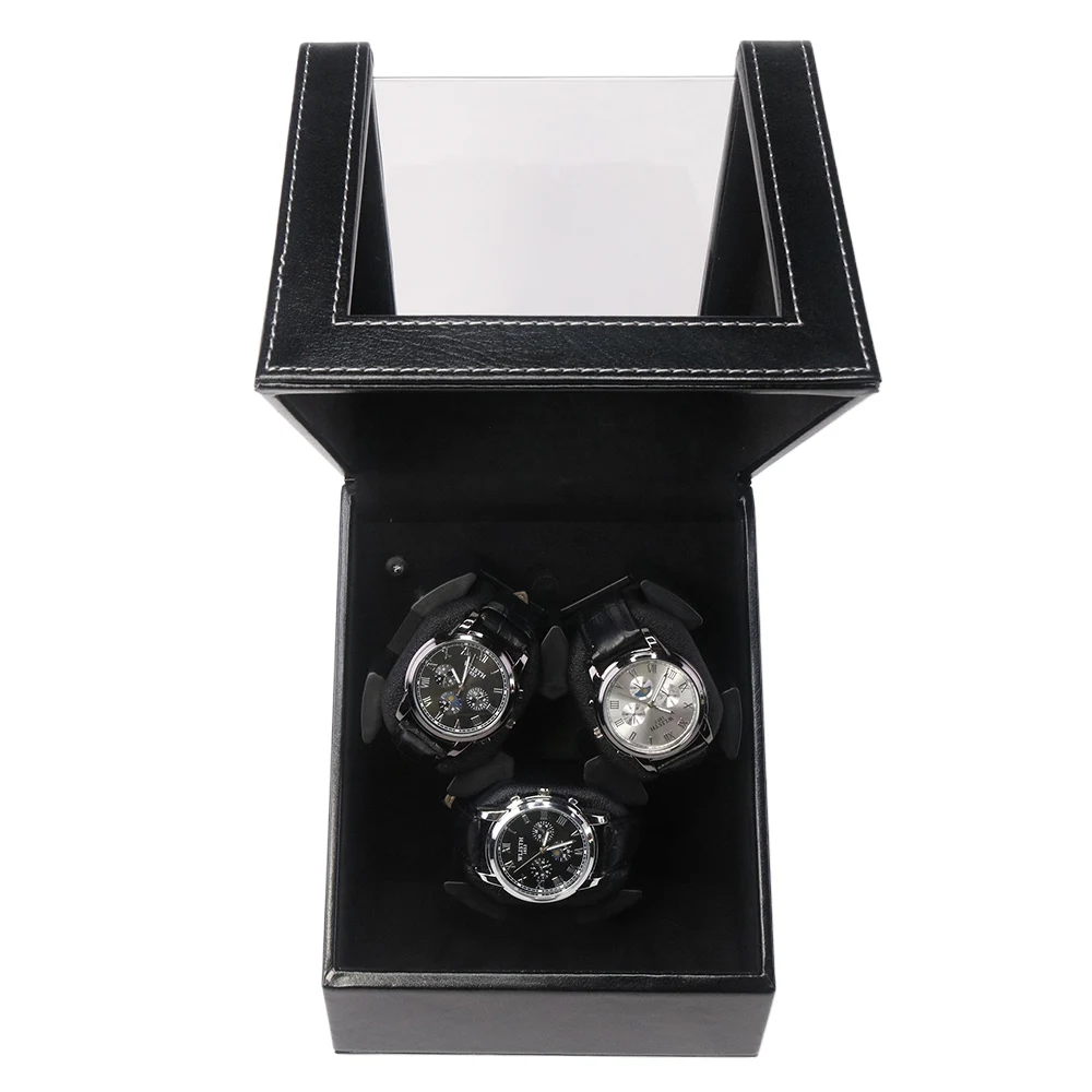 Remontoir de montres 3 emplacements en cuir PU noir PWW911 Remontoir de montres 3 emplacements en cuir PU noir PWW911