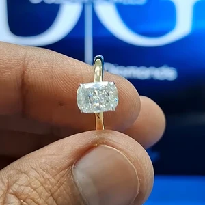 Moissanite Cushion Cut 2.26ct Yellow Silver Solitaire Ring Ethnic Fine Jewelry for Weddings Engagements Anniversaries Parties