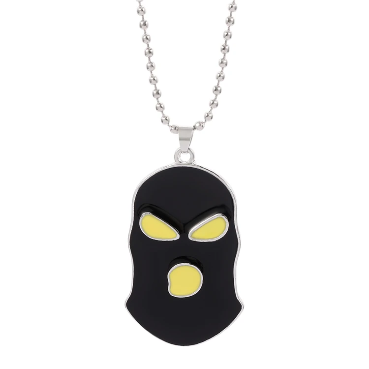 hip hop black masked man pendant necklace gothic round bead