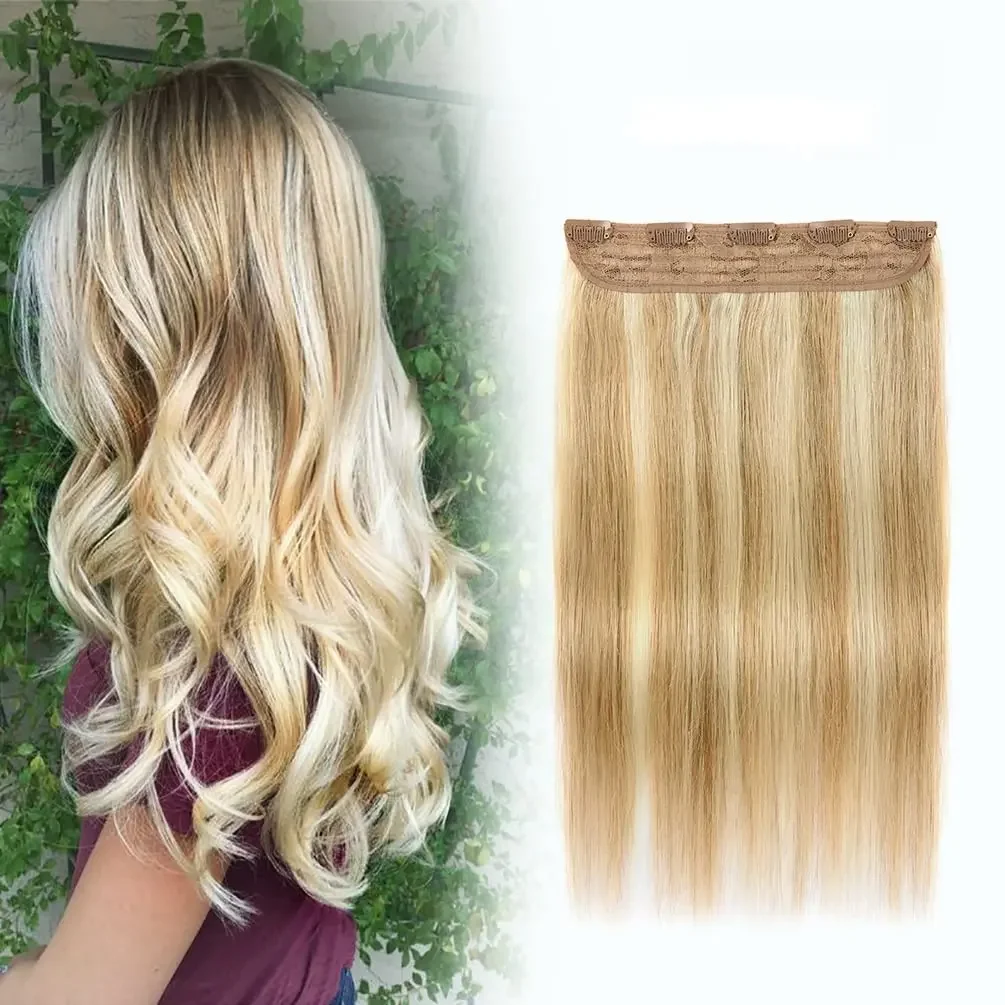 Une pièce 5 clips 100% vrais cheveux humains raides doux 3/4 pleine tête en forme de trame cheveux plus épais 120g pour salon de haute qualité P8-613_voghion.com