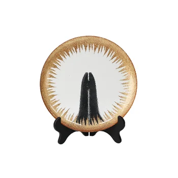 Transparent Glass Dinner Plate with Gold Edge Round Decorative Tableware for Home Restaurant Kitchen Serving Plate
