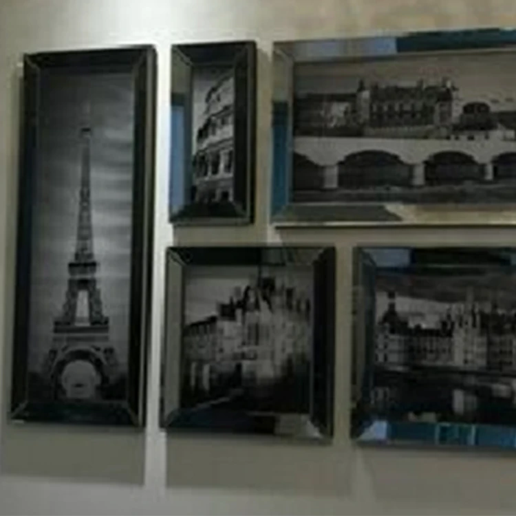 Modern Style Square Shape Beveled Mirror Picture Frame 7Pcs Photo Frame Combination for Family Photos Landscape