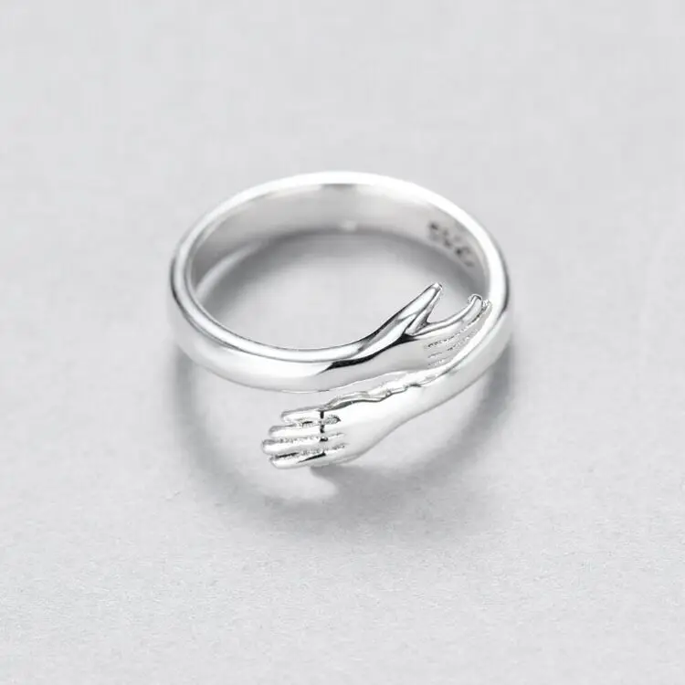 925 Sterling Silver Tongxin Hug Cross Open Resizable Ring Adjustable Lovely Hand Rings for Women Jewelry