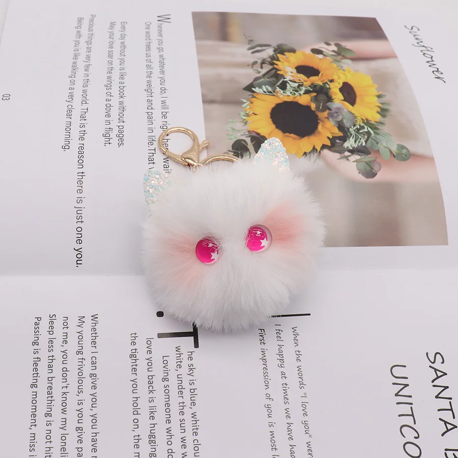 Pom Pom Keychains Cute Faux Rabbit Fur Ball Pom Pom Keychain Colorful Soft Plush Pompoms Car Key Ring Handbag Purse Charm, Black, 8cm - Foto 11