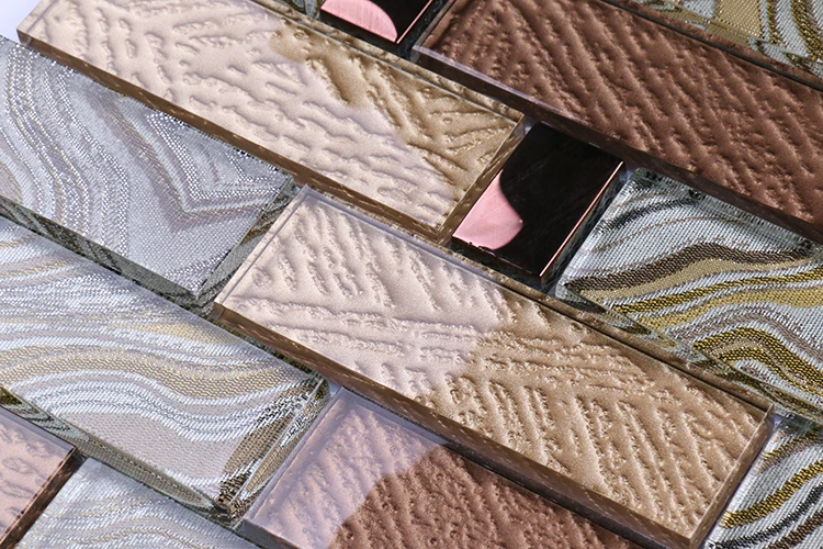 Guangdong factory azulejo mosaico brown rectangle cold spray laminates electroplating glass bathroom tiles mosaics