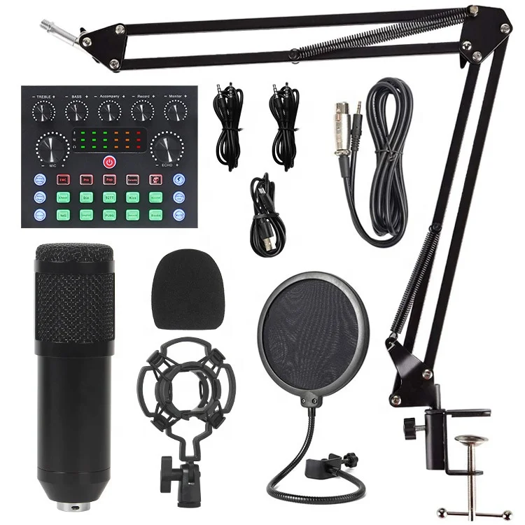 BM800 Portable Microphone Set With V8S Sound Card Professional Live Broadcast and Recording Equipment for Mobile Phones 5V Wired