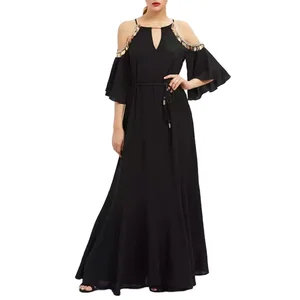 Autumn 2026 Designer Sexy Crystal Chiffon Boho Vestido Maxi Elegant Women Dress Hollow Out off the Shoulder Maxi Dress Women