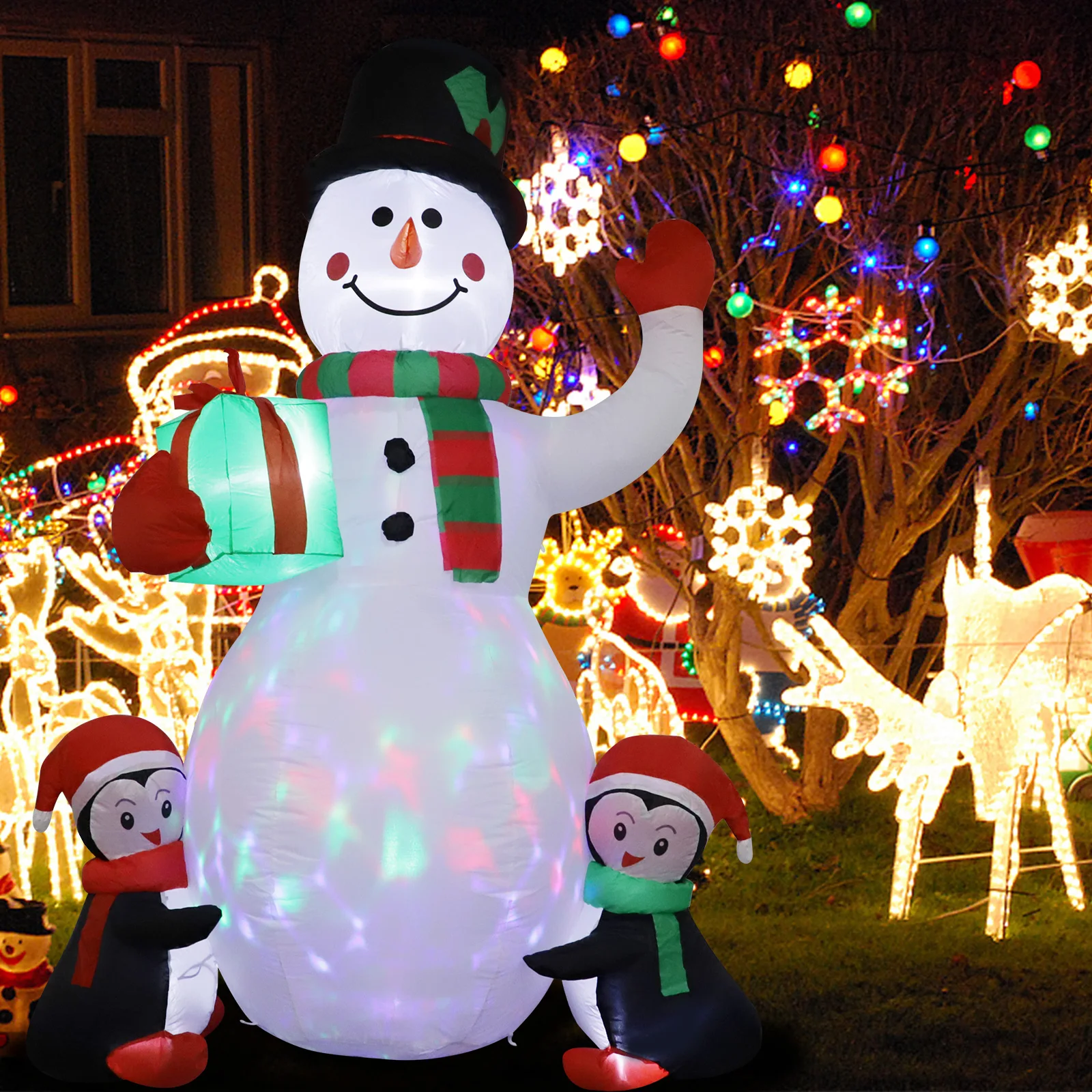 Christmas Snowman Inflatable With Build-in Led Light Lighted Blow Up ...