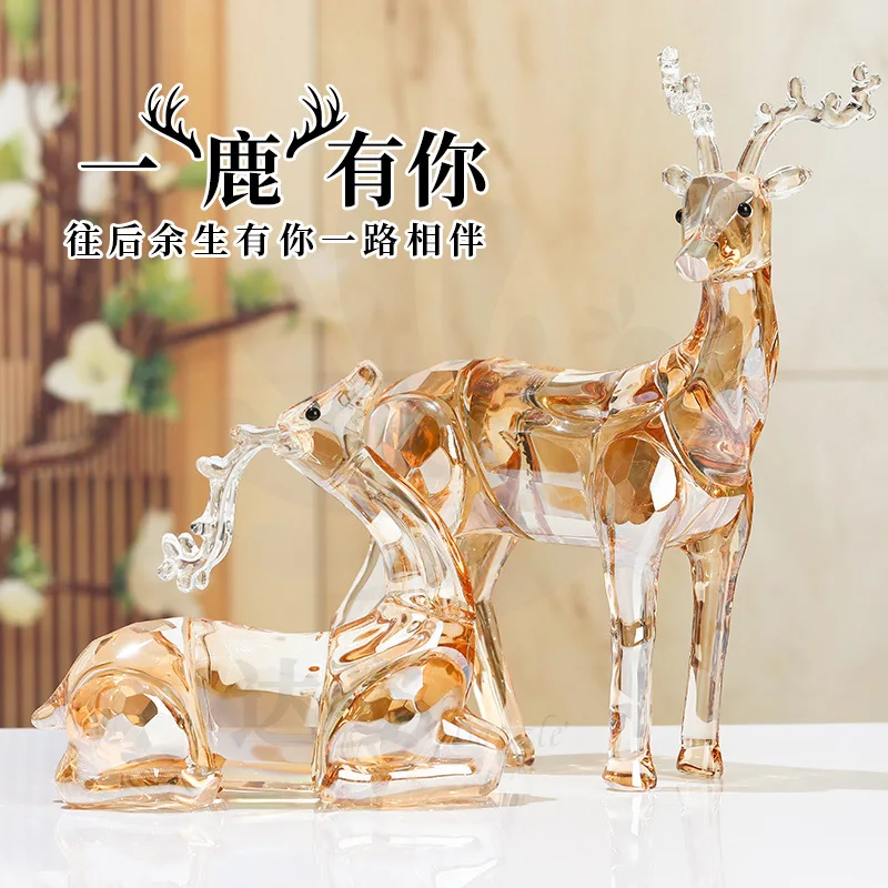 product champagne color crystal glass model deer figurine home decoration glass ornament for living room gift-7
