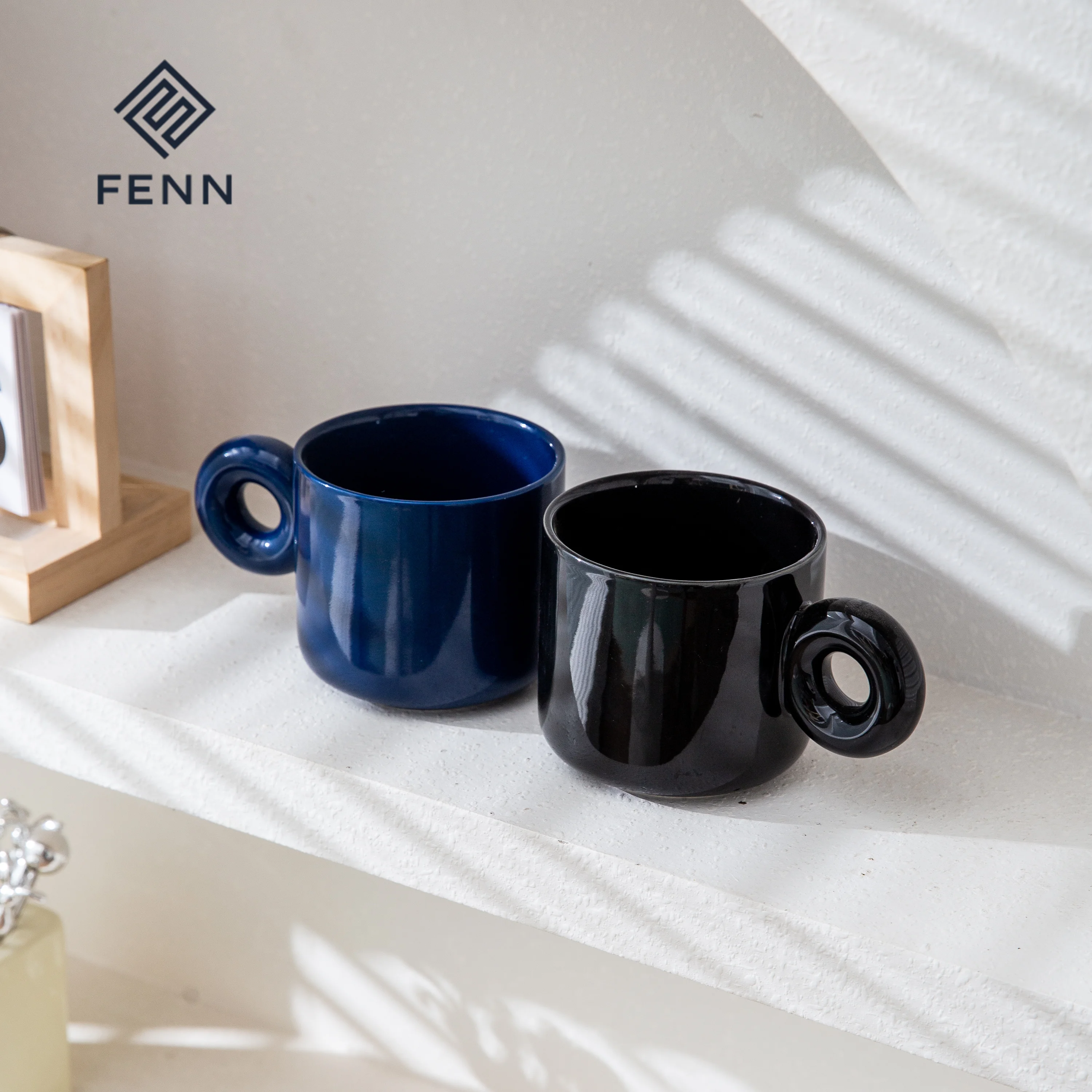 product fenn modern thick round handle colored custom logo ceramic mugs nordic style black glossy colored cappuccino cups cafe mug-58