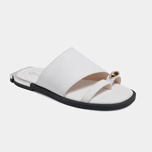 Fashion Forward Women's White Toe-Loop Slides, Gold Stylish & Comfy, Must - Have Summer Footwear