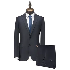 Men's Business Suits Blue Wool-Polyester Blend Breathable Anti-Wrinkle Half Canvas Customizable