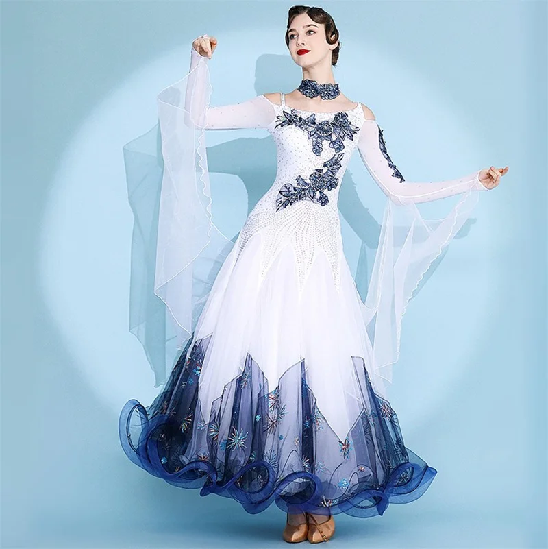New Design Fashion Retro Elegant Women Adult Performance Competition Wear White Ballroom Dance Dress