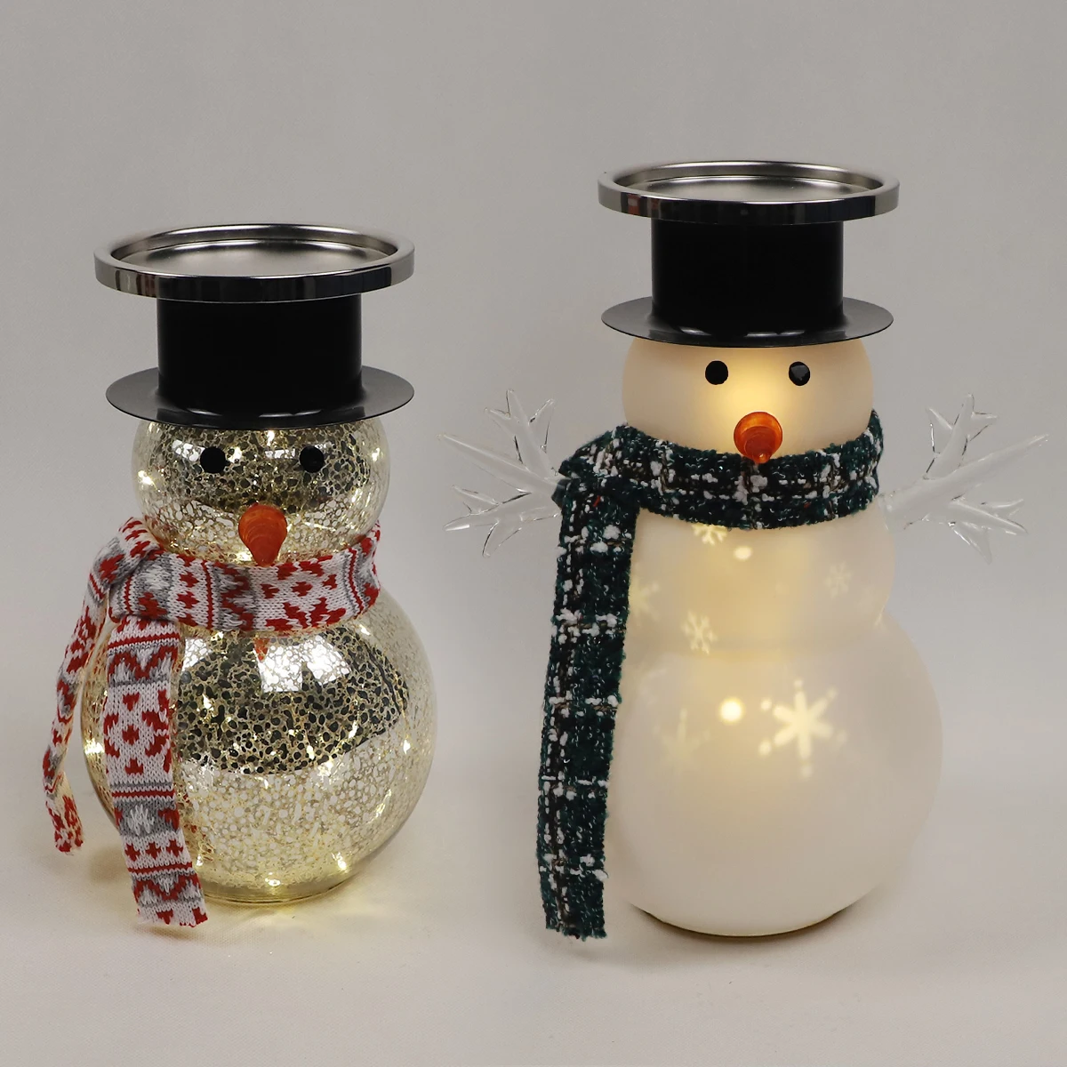 Big Snowman Iron Plate Candlestick Mercury Painted Handmade Glass Desktop Winter Indoor Wireless Lighted Cute Present For Kids manufacture