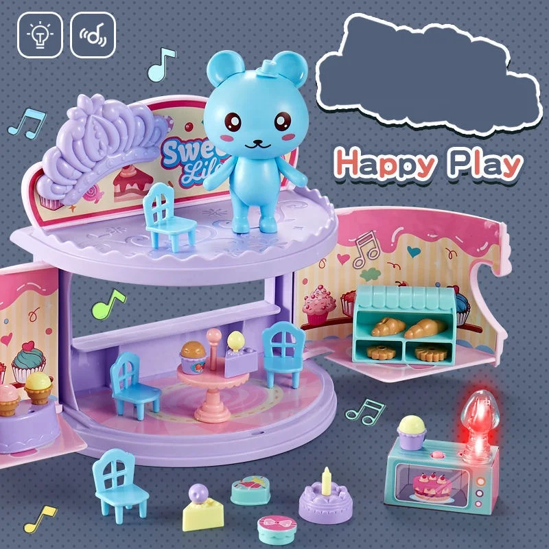 Миниатюрный милый красочный магазин конфет десертов набор музыкальный светильник ролевая игра кукольный домик игрушки для