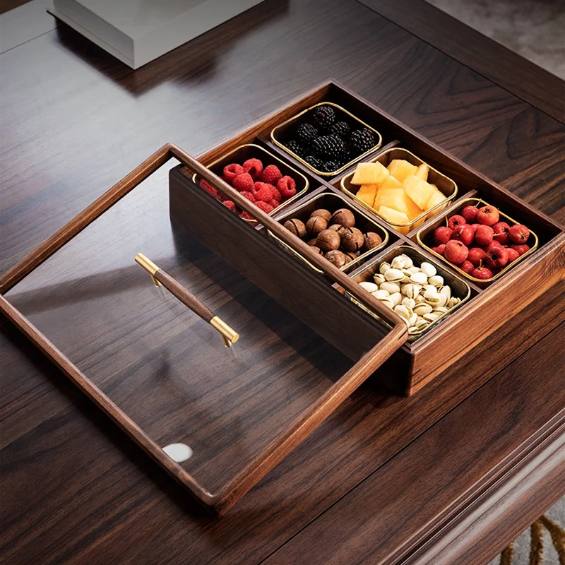 BSCI Factory Custom Chinese Style Nuts Trays With Compartments Walnut Wooden Serving Tray for Snacks