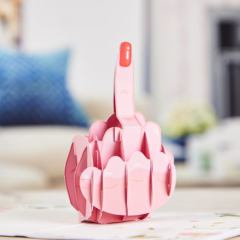 New Design Creative 3d Pop Up Cards Personalized Rude Middle Finger For
