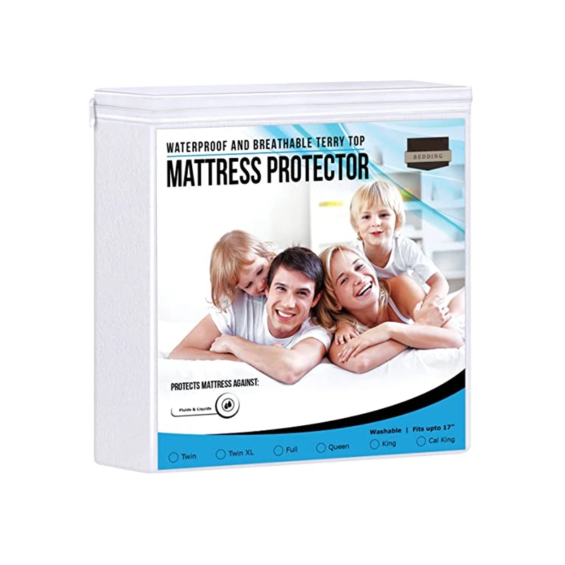 Waterproof Breathable Soft Zipper Mattress Cover Quilted Jacquard Water Proof Cover Mattress Protector with Zipper Bed Mat 200TC