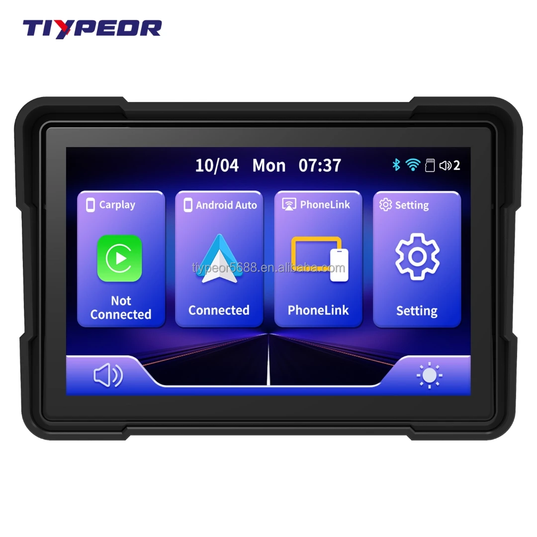 product tiypeor 5inch motorcycle gps navigation display screen wireless carplay android auto portable digital dashboard withdvr recorder-4